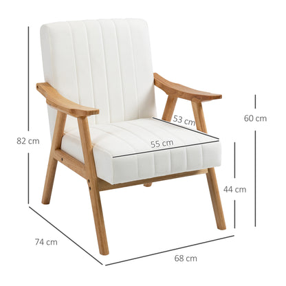 Armchair Living Room Lounge Chair with Rubberwood Legs, Upholstered Chair with Velvet Look, Reading Chair for Bedroom Study Room Cream