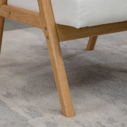 Armchair Living Room Lounge Chair with Rubberwood Legs, Upholstered Chair with Velvet Look, Reading Chair for Bedroom Study Room Cream