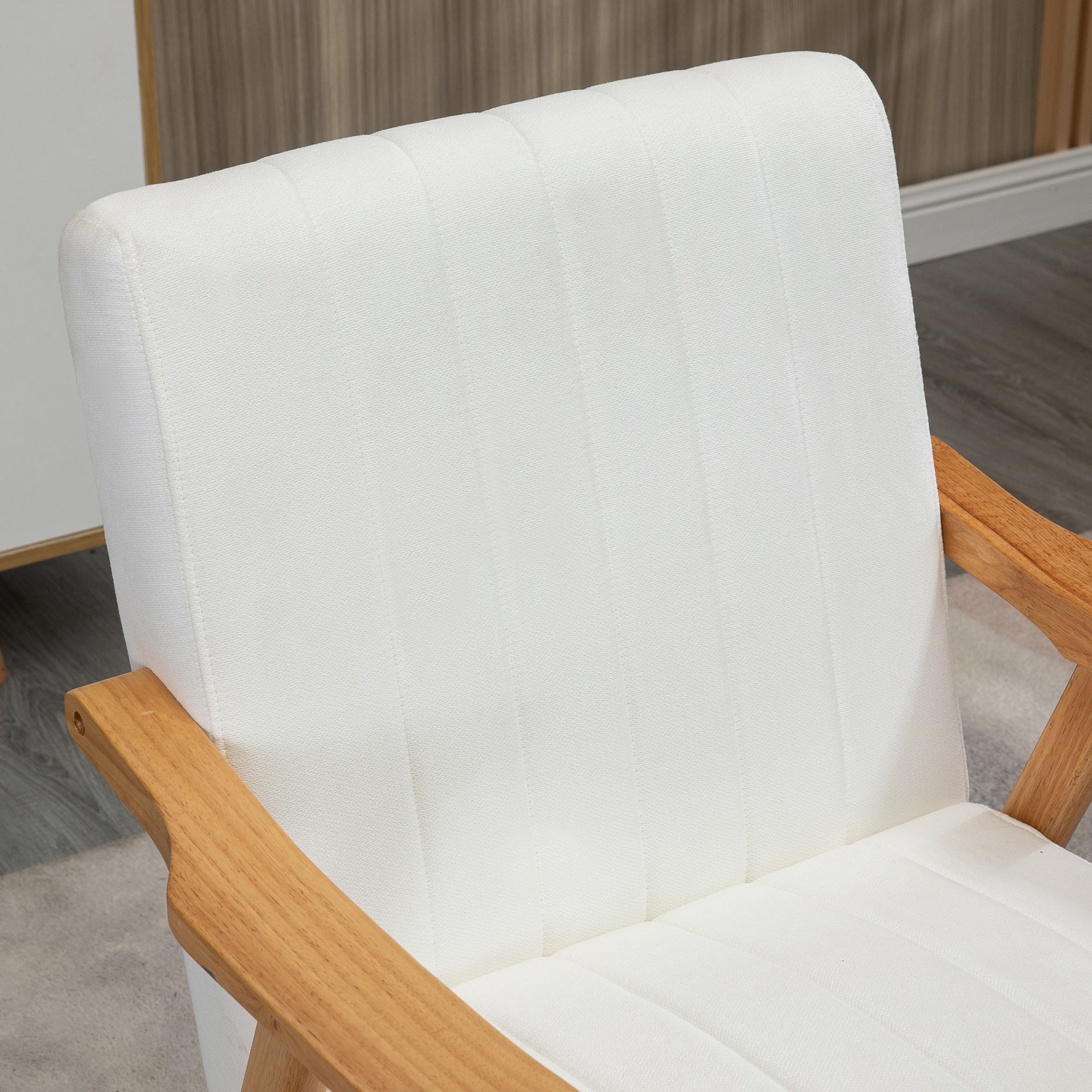 Armchair Living Room Lounge Chair with Rubberwood Legs, Upholstered Chair with Velvet Look, Reading Chair for Bedroom Study Room Cream