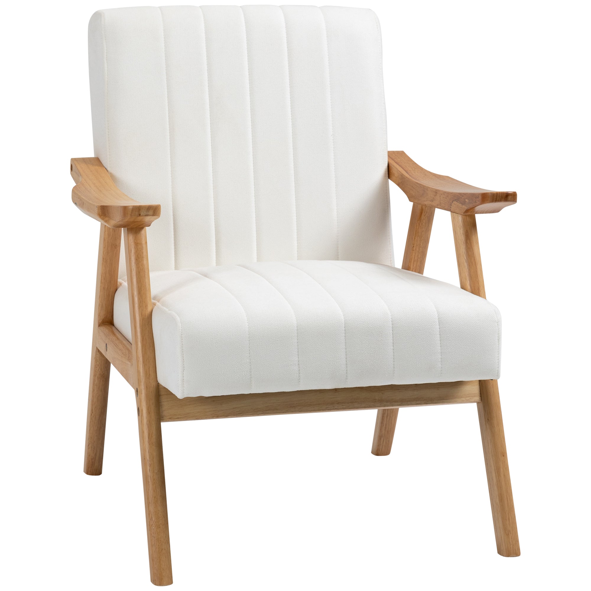 Armchair Living Room Lounge Chair with Rubberwood Legs, Upholstered Chair with Velvet Look, Reading Chair for Bedroom Study Room Cream