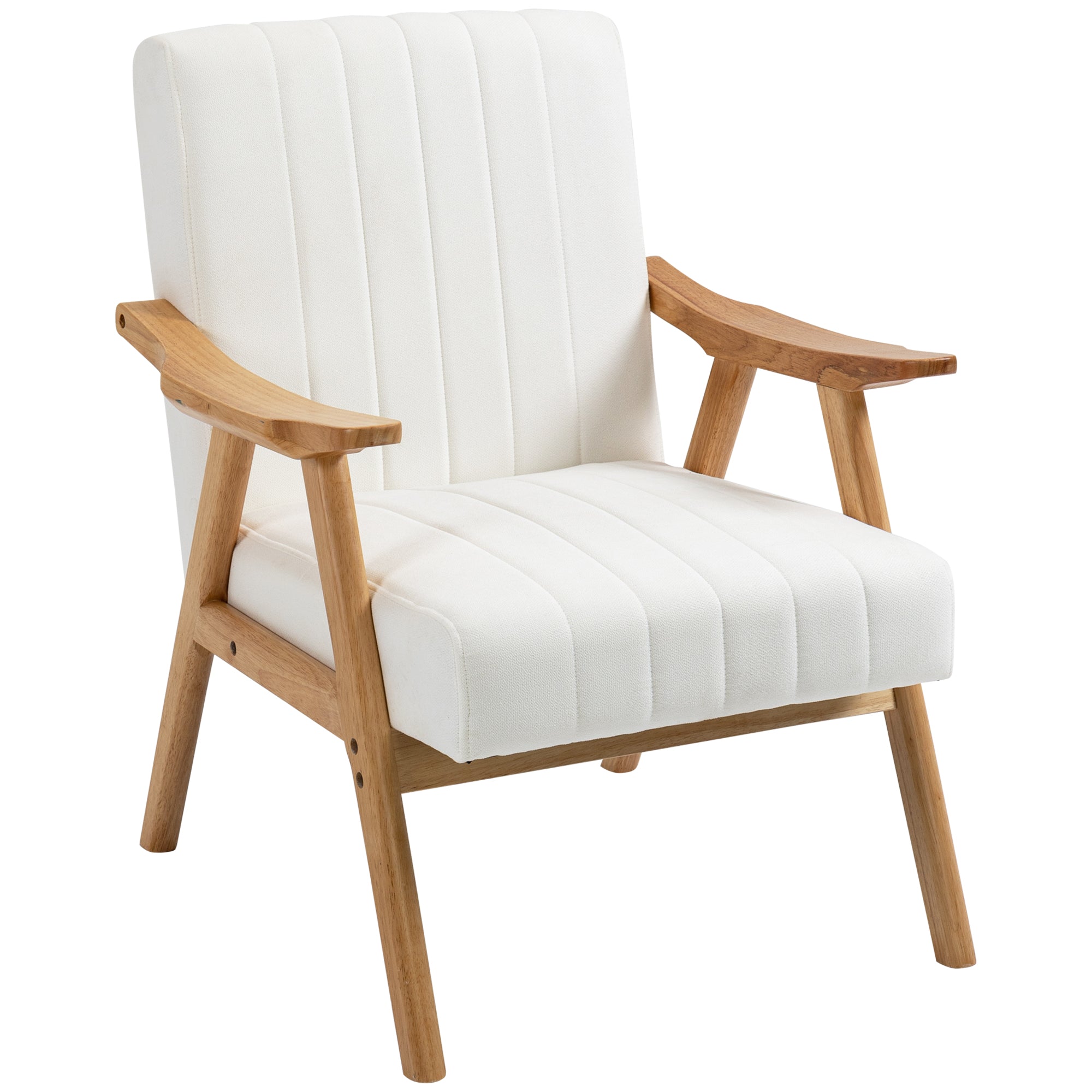 Armchair Living Room Lounge Chair with Rubberwood Legs, Upholstered Chair with Velvet Look, Reading Chair for Bedroom Study Room Cream