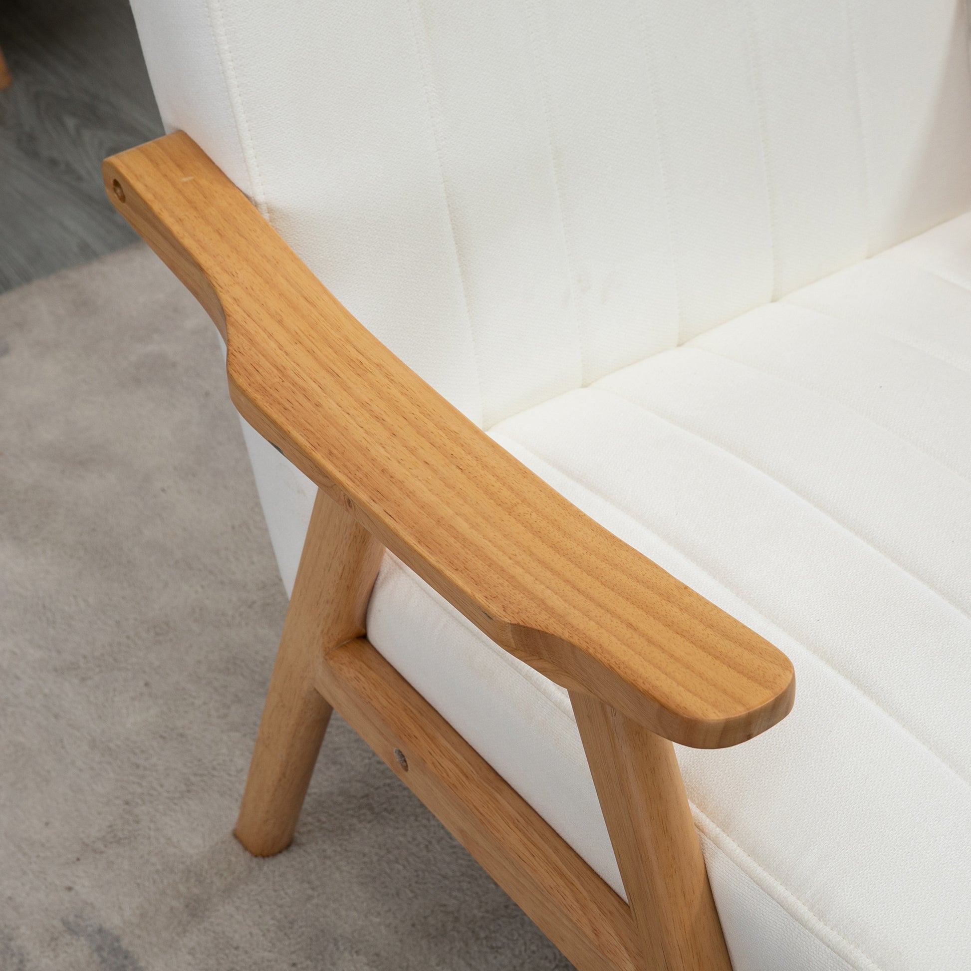 Armchair Living Room Lounge Chair with Rubberwood Legs, Upholstered Chair with Velvet Look, Reading Chair for Bedroom Study Room Cream