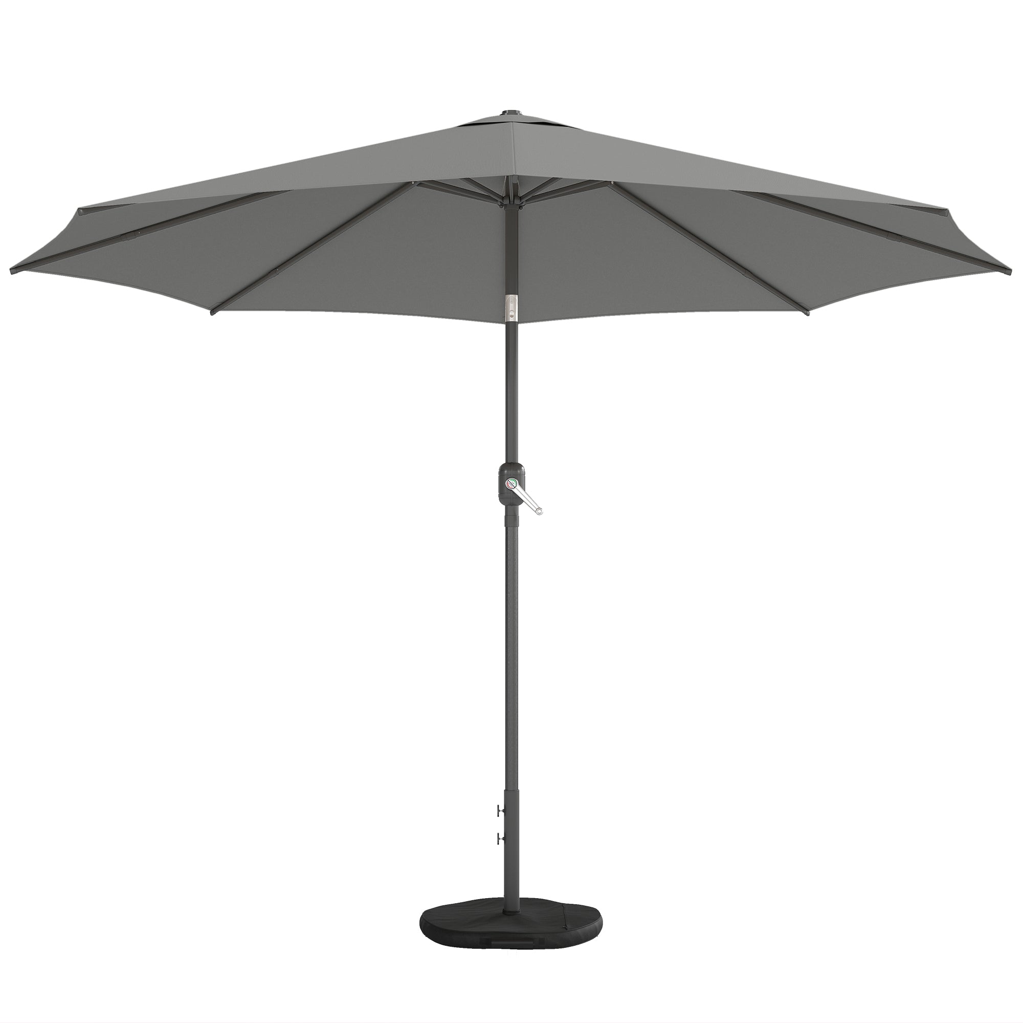 Outdoor Patio Umbrella, 10 ft x 10 ft (3 x 3 m) — Crank, Adjustable Tilt, Retractable Ribs, Metal Base & Sandbag, Dark Gray