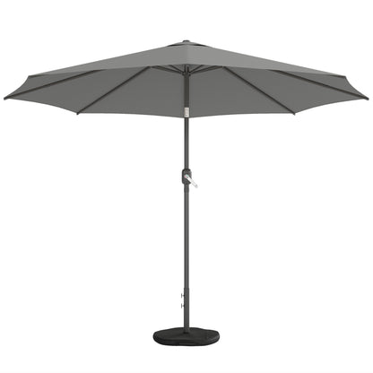 Outdoor Patio Umbrella, 10 ft x 10 ft (3 x 3 m) — Crank, Adjustable Tilt, Retractable Ribs, Metal Base & Sandbag, Dark Gray