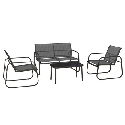 Garden Furniture Set 4 pcs, Garden Set with 1 Two-Seater, 2 Chairs, 1 Coffee Table, Seating Set, Balcony Furniture Set for Patio, Mesh, Black