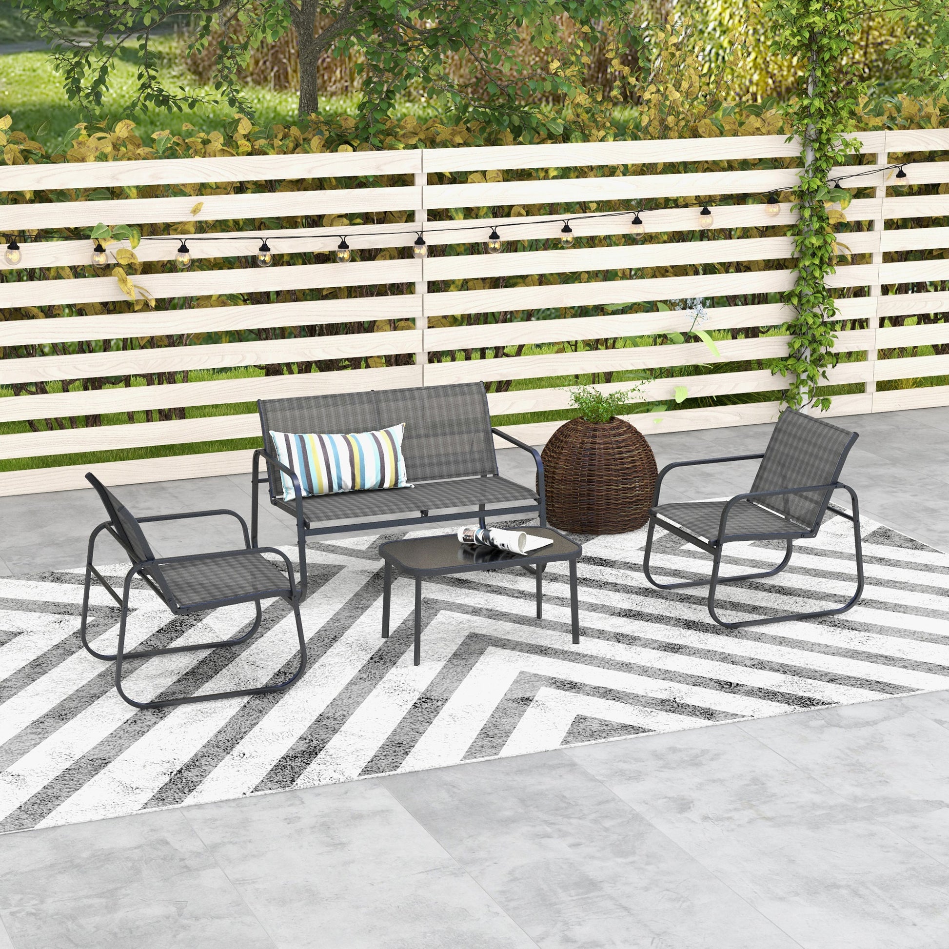 Garden Furniture Set 4 pcs, Garden Set with 1 Two-Seater, 2 Chairs, 1 Coffee Table, Seating Set, Balcony Furniture Set for Patio, Mesh, Black