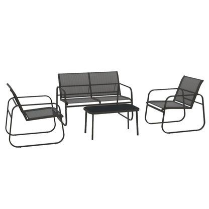 Garden Furniture Set 4 pcs, Garden Set with 1 Two-Seater, 2 Chairs, 1 Coffee Table, Seating Set, Balcony Furniture Set for Patio, Mesh, Black