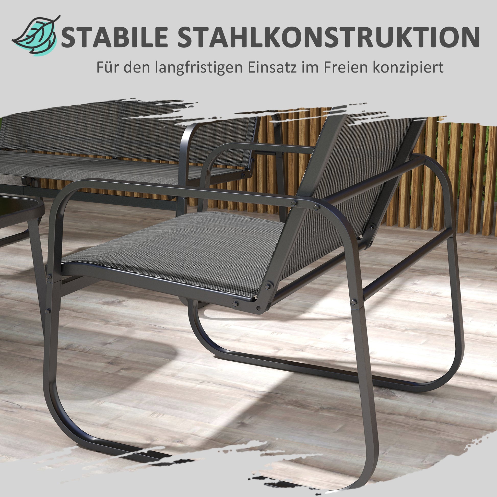 Garden Furniture Set 4 pcs, Garden Set with 1 Two-Seater, 2 Chairs, 1 Coffee Table, Seating Set, Balcony Furniture Set for Patio, Mesh, Black