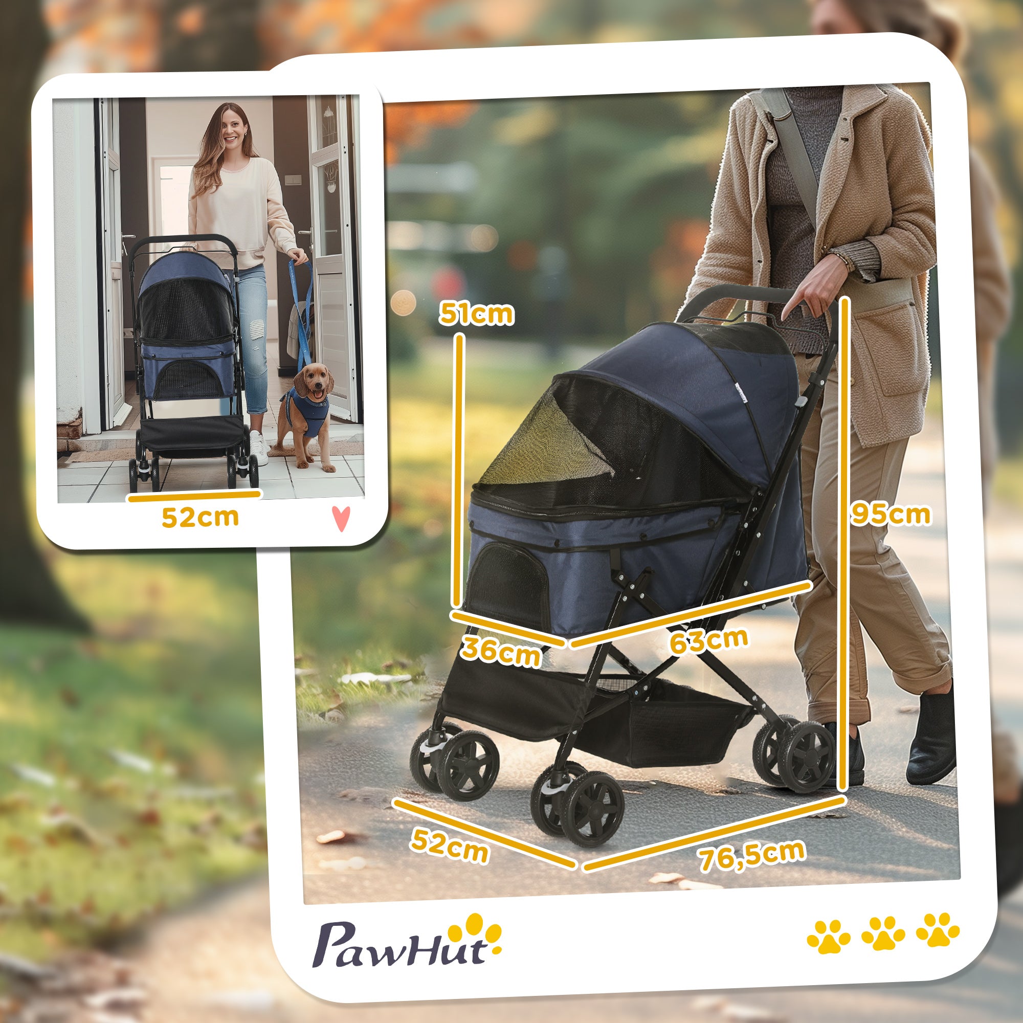 Dog Buggy Pet Stroller for Small Dogs and Cats Pet Stroller Cats Buggy Oxford Blue 76.5 x 52 x 95 cm
