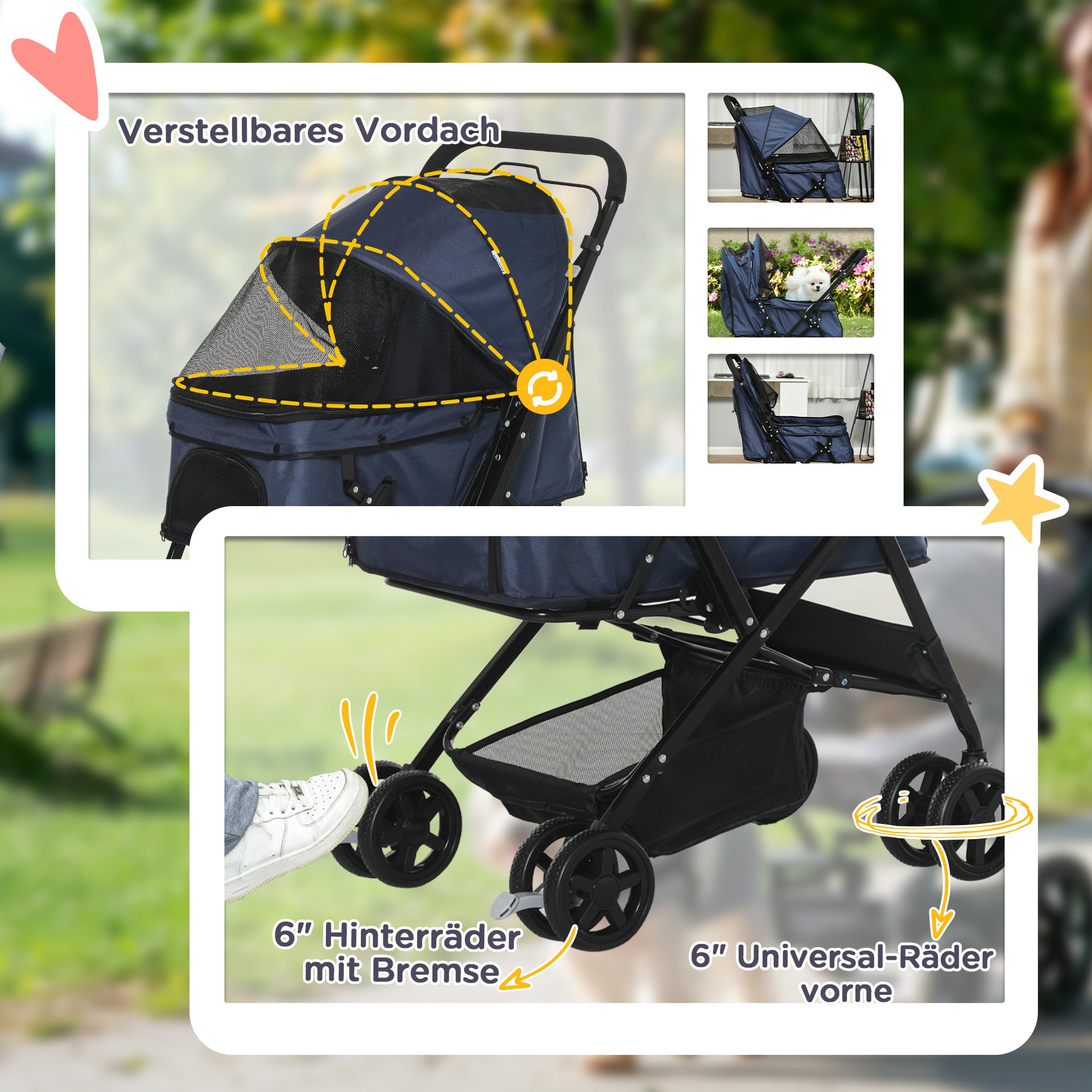 Dog Buggy Pet Stroller for Small Dogs and Cats Pet Stroller Cats Buggy Oxford Blue 76.5 x 52 x 95 cm