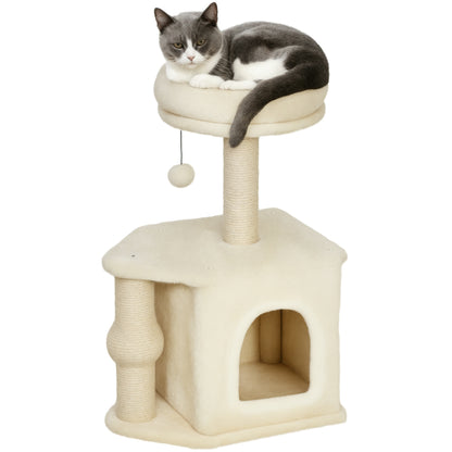 Cat Scratcher Height 66 cm Cat Tree Climbing Tower with Bed Cave Platform Hanging Ball and Jute Post Beige
