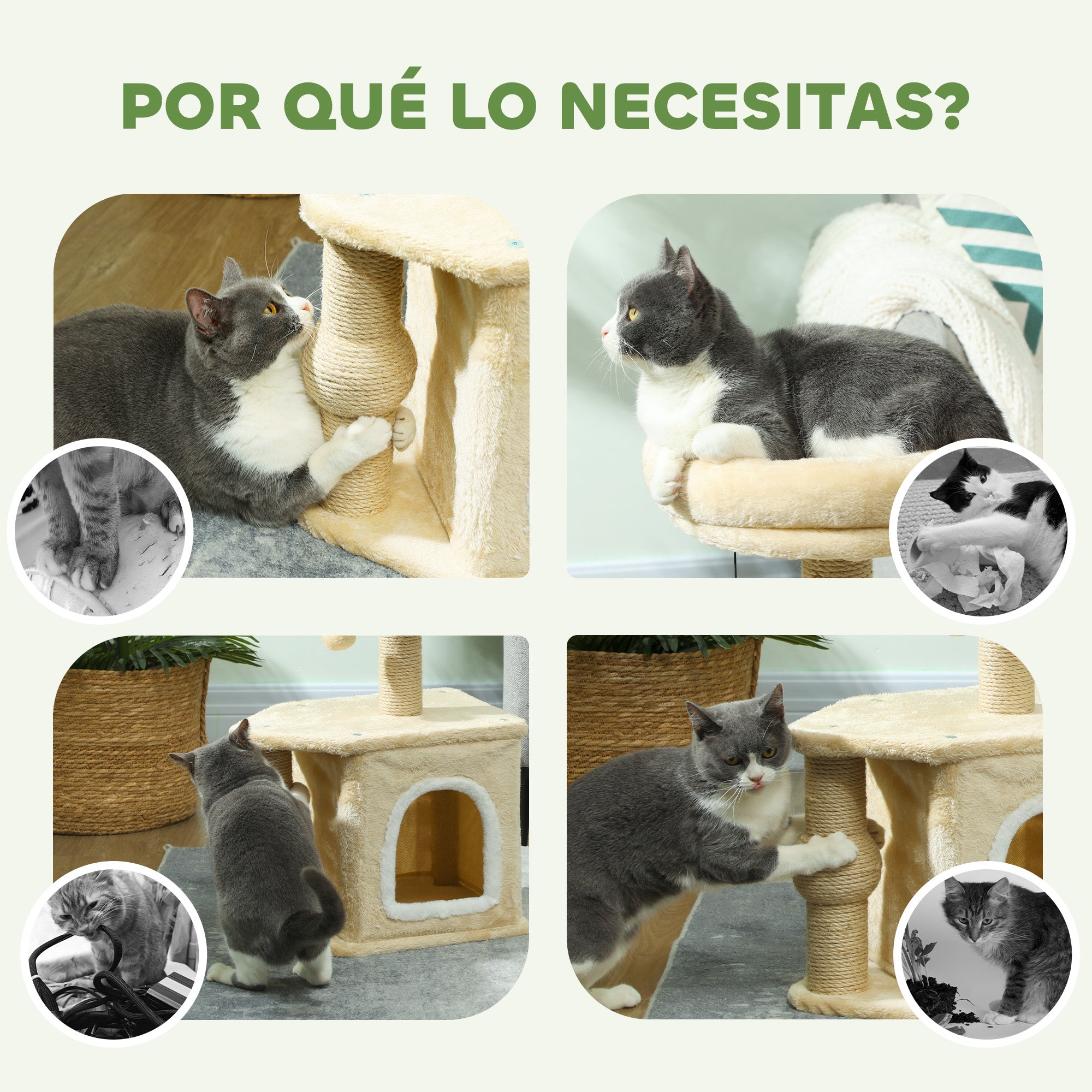 Cat Scratcher Height 66 cm Cat Tree Climbing Tower with Bed Cave Platform Hanging Ball and Jute Post Beige