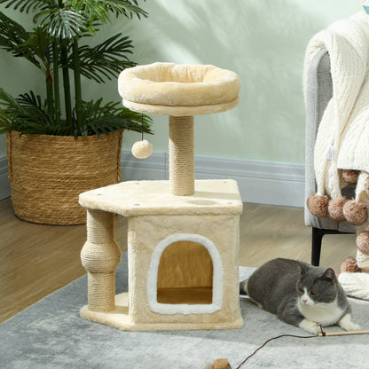 Cat Scratcher Height 66 cm Cat Tree Climbing Tower with Bed Cave Platform Hanging Ball and Jute Post Beige