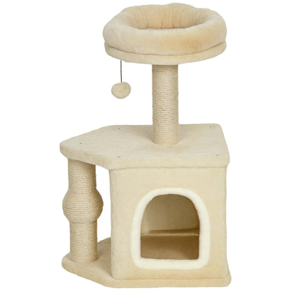 Cat Scratcher Height 66 cm Cat Tree Climbing Tower with Bed Cave Platform Hanging Ball and Jute Post Beige