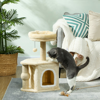 Cat Scratcher Height 66 cm Cat Tree Climbing Tower with Bed Cave Platform Hanging Ball and Jute Post Beige