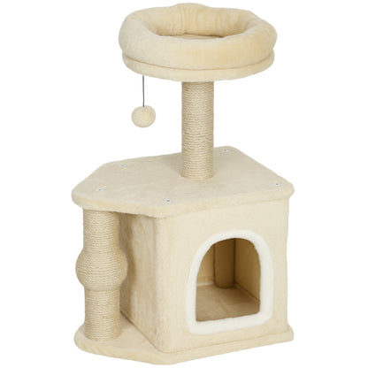 Cat Scratcher Height 66 cm Cat Tree Climbing Tower with Bed Cave Platform Hanging Ball and Jute Post Beige