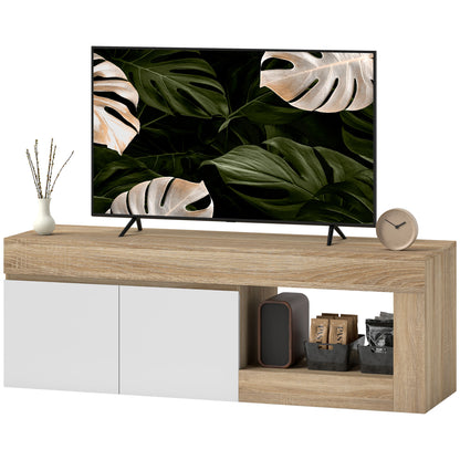 TV Furniture TV Stand for TVs up to 60 Inches with 2-Door Cabinet and Open Shelf for Living Room Bedroom, 140 x 40 x 48 cm, Natural Wood Effect