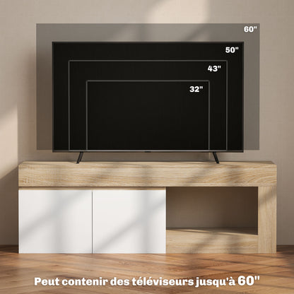 TV Furniture TV Stand for TVs up to 60 Inches with 2-Door Cabinet and Open Shelf for Living Room Bedroom, 140 x 40 x 48 cm, Natural Wood Effect