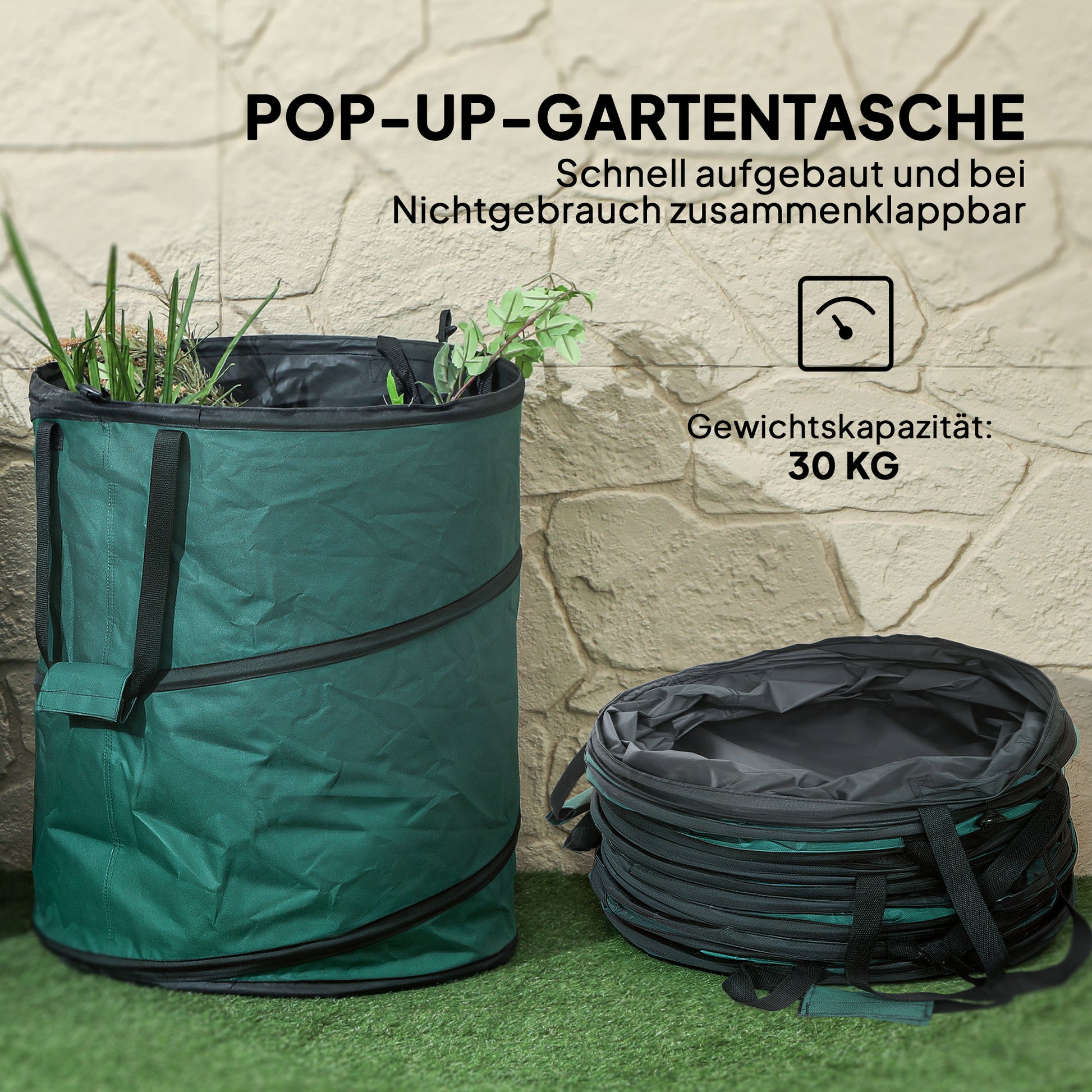 Garden Bag 2x160L Waterproof Garden Waste Bag with Handles, Sturdy Leaves Bag, Self-standing Garden Bags, Reusable Garden Waste Bags for Garden Waste Greenery