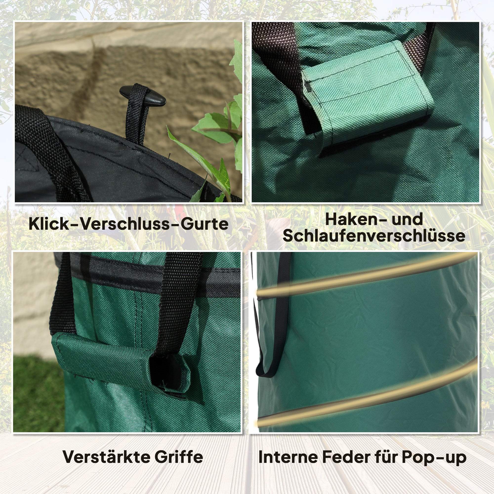 Garden Bag 2x160L Waterproof Garden Waste Bag with Handles, Sturdy Leaves Bag, Self-standing Garden Bags, Reusable Garden Waste Bags for Garden Waste Greenery