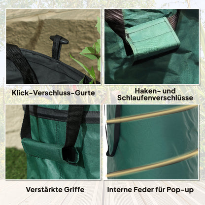 Garden Bag 2x160L Waterproof Garden Waste Bag with Handles, Sturdy Leaves Bag, Self-standing Garden Bags, Reusable Garden Waste Bags for Garden Waste Greenery