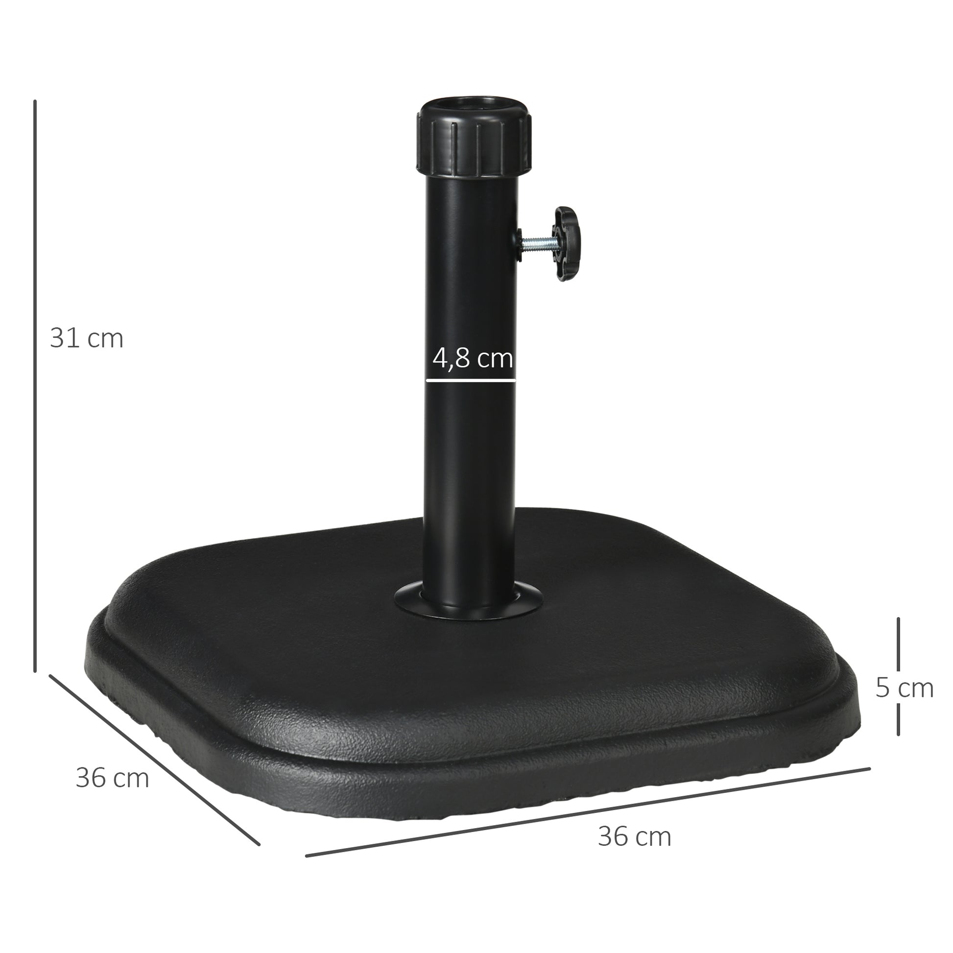 Garden Umbrella Base Weight 11 kg Cement Parasol Stand for Ø32-38 mm Mast for Terrace Patio Outdoor 36x36x31 cm Black