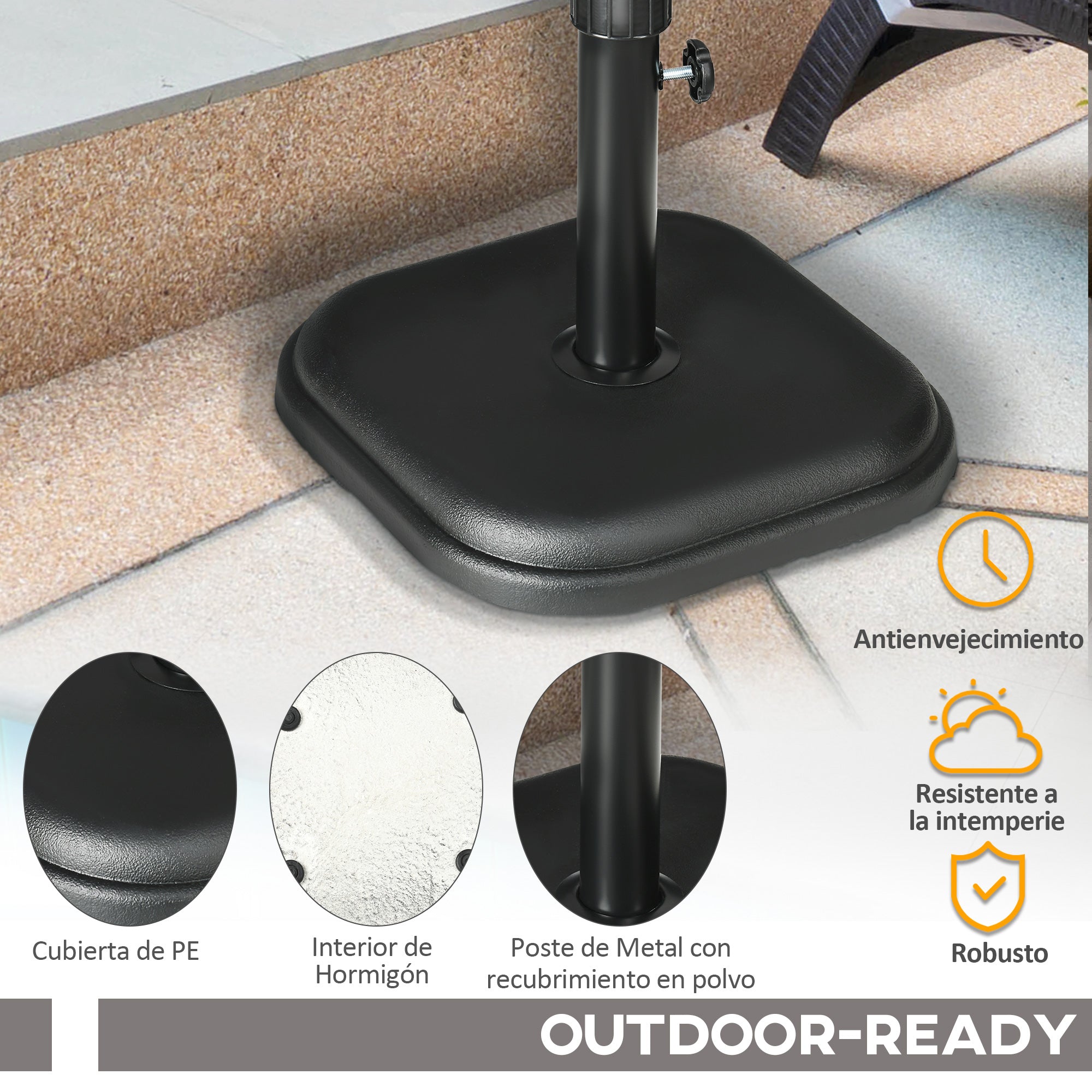 Garden Umbrella Base Weight 11 kg Cement Parasol Stand for Ø32-38 mm Mast for Terrace Patio Outdoor 36x36x31 cm Black