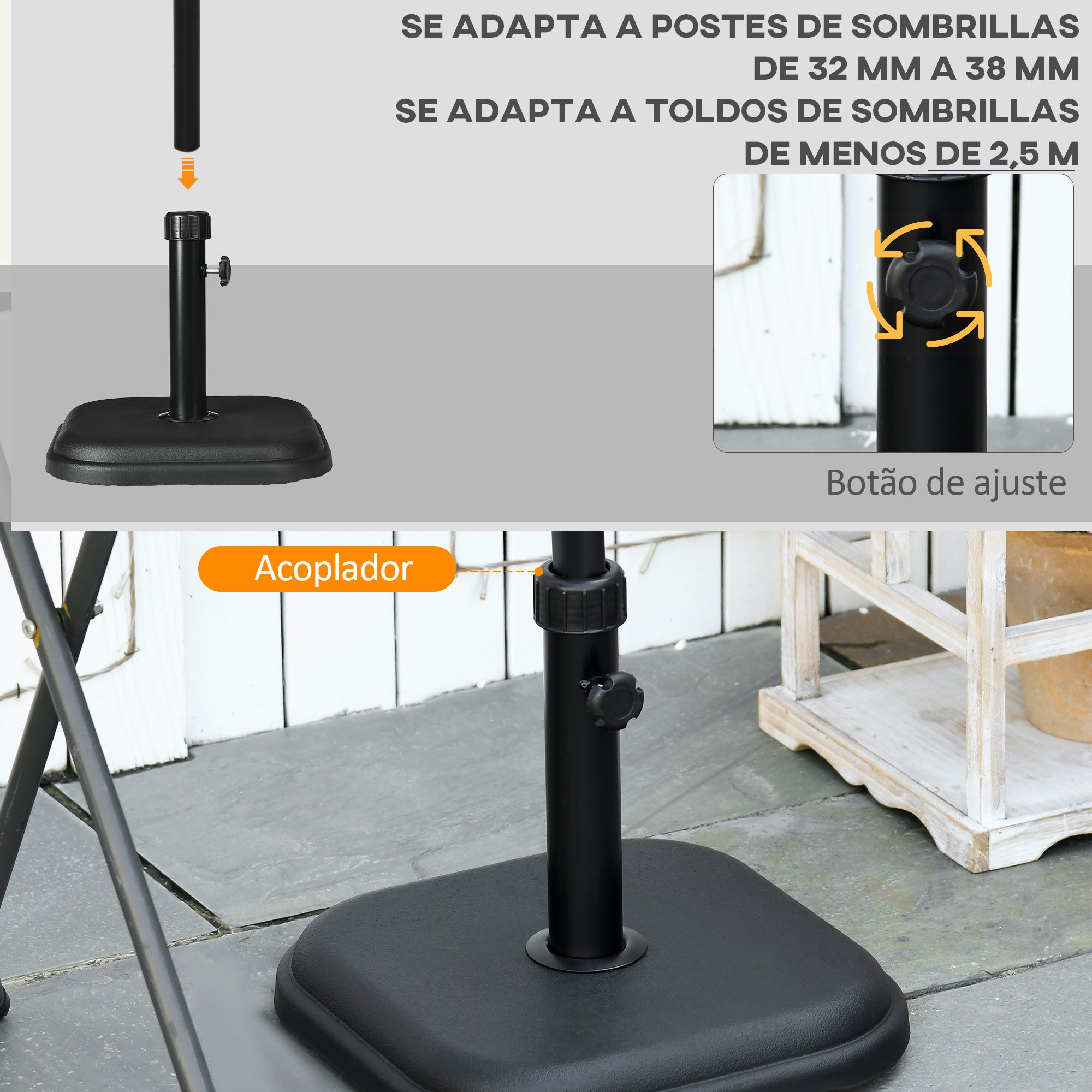 Garden Umbrella Base Weight 11 kg Cement Parasol Stand for Ø32-38 mm Mast for Terrace Patio Outdoor 36x36x31 cm Black