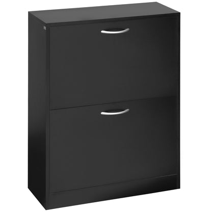 Modern Shoe Cabinet for Entryway Narrow Hallway with 2 Drawers and Adjustable Shelves 60x24x80 cm Black