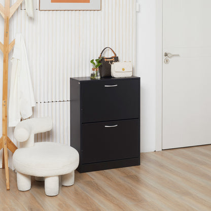 Modern Shoe Cabinet for Entryway Narrow Hallway with 2 Drawers and Adjustable Shelves 60x24x80 cm Black