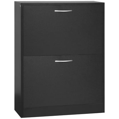Modern Shoe Cabinet for Entryway Narrow Hallway with 2 Drawers and Adjustable Shelves 60x24x80 cm Black