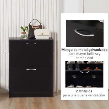 Modern Shoe Cabinet for Entryway Narrow Hallway with 2 Drawers and Adjustable Shelves 60x24x80 cm Black
