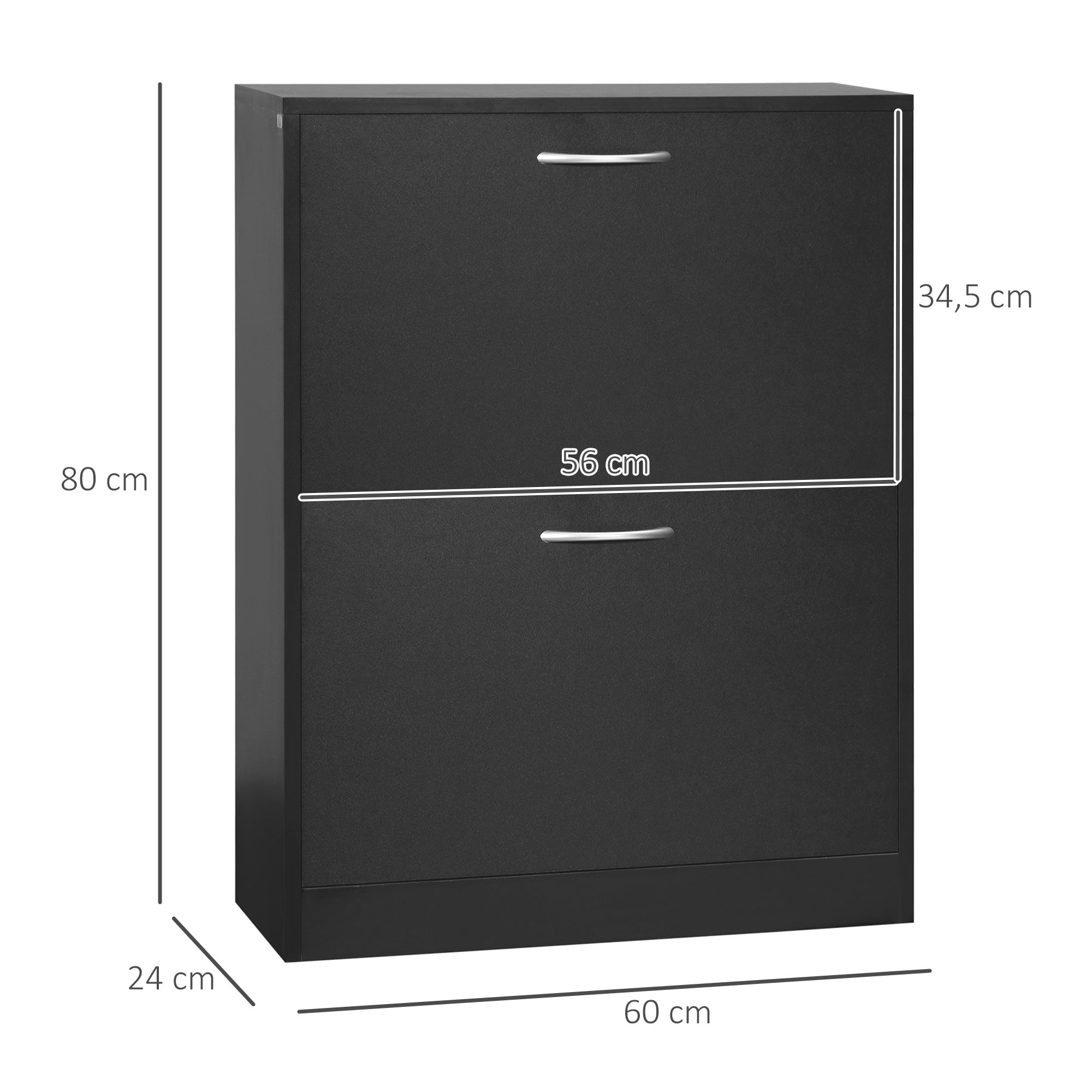 Modern Shoe Cabinet for Entryway Narrow Hallway with 2 Drawers and Adjustable Shelves 60x24x80 cm Black