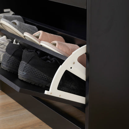 Modern Shoe Cabinet for Entryway Narrow Hallway with 2 Drawers and Adjustable Shelves 60x24x80 cm Black