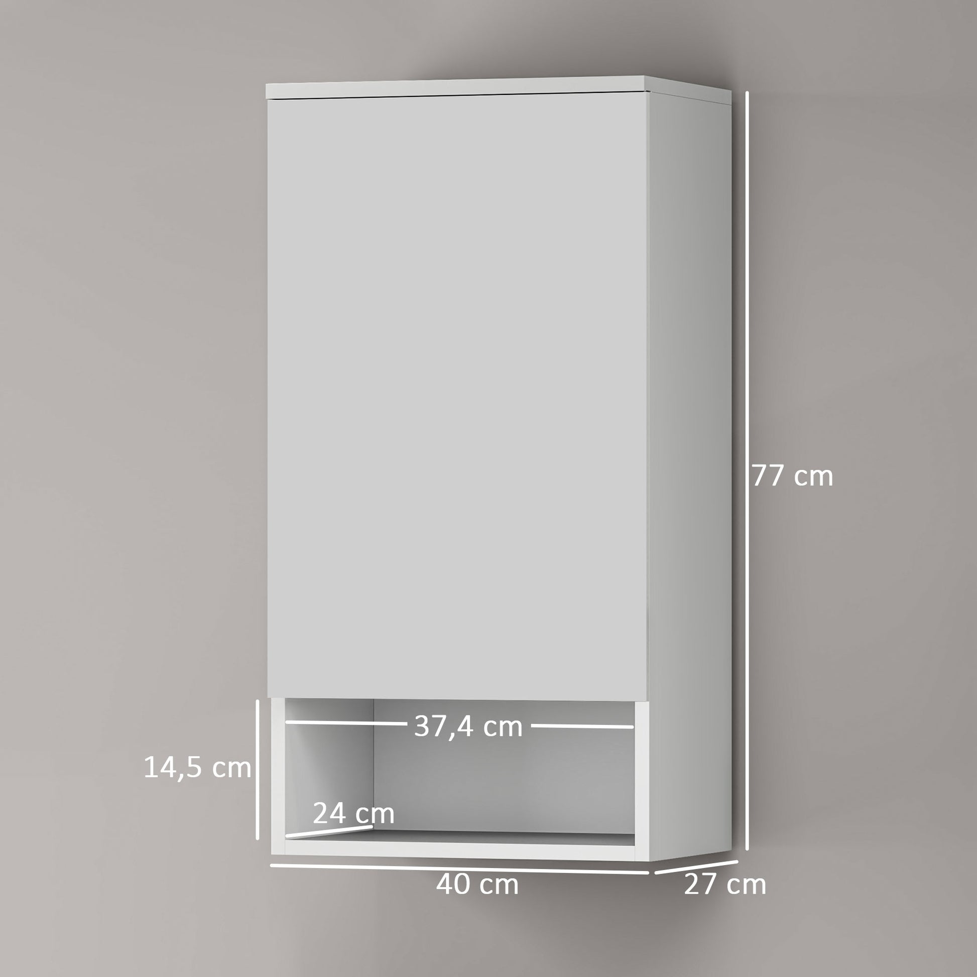 Bathroom Cabinet Wall Cabinet Bathroom Cabinet with Door, Adjustable Shelves, Shelf 40 x 27 x 77 cm White