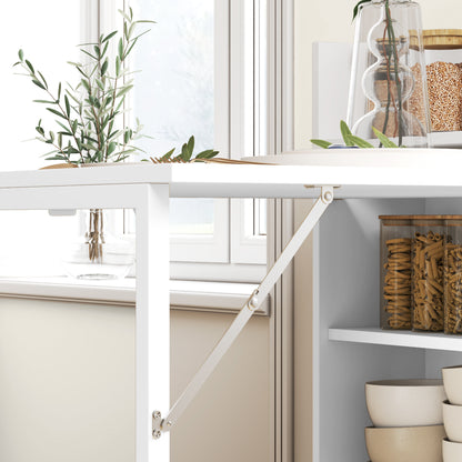 Folding Dining Table Kitchen Table for 3 Persons with 4-Tier Shelves, Modern Folding Dining Table for Small Spaces, Kitchen, 80 x 90 x 93 cm, White