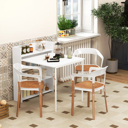 Folding Dining Table Kitchen Table for 3 Persons with 4-Tier Shelves, Modern Folding Dining Table for Small Spaces, Kitchen, 80 x 90 x 93 cm, White