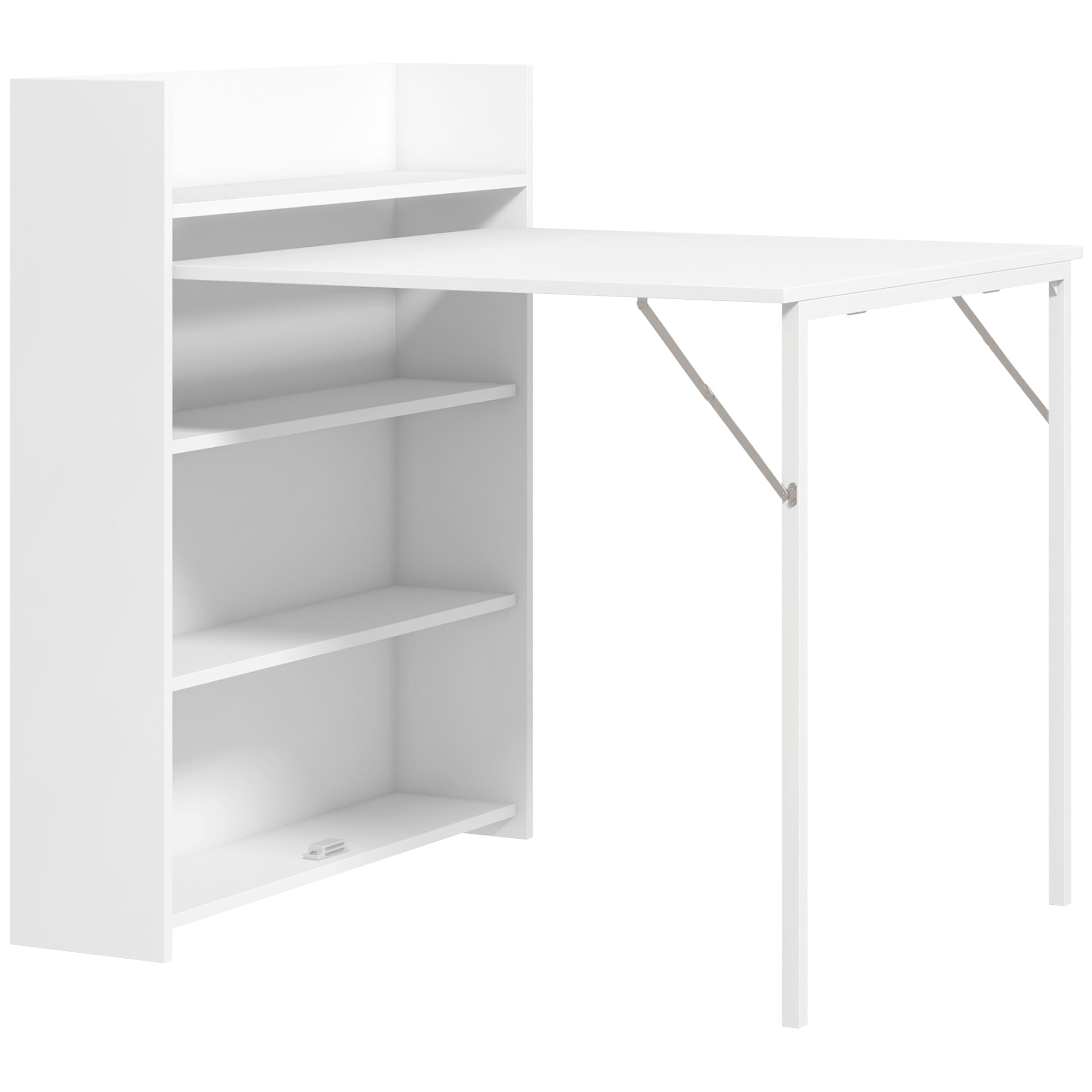 Folding Dining Table Kitchen Table for 3 Persons with 4-Tier Shelves, Modern Folding Dining Table for Small Spaces, Kitchen, 80 x 90 x 93 cm, White