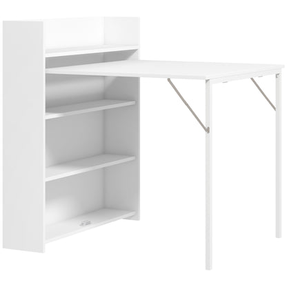 Folding Dining Table Kitchen Table for 3 Persons with 4-Tier Shelves, Modern Folding Dining Table for Small Spaces, Kitchen, 80 x 90 x 93 cm, White
