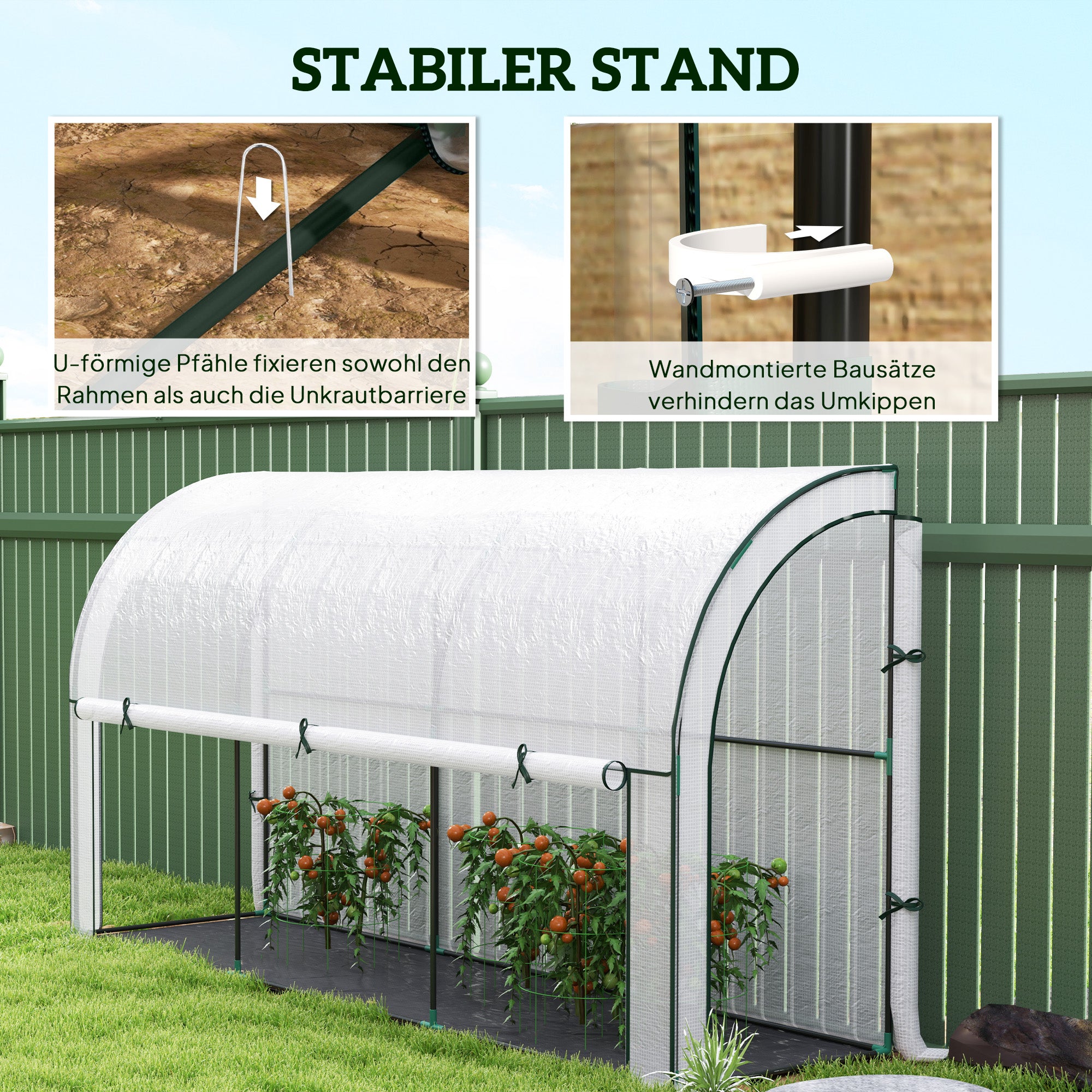 Greenhouse with Roll Door, Winterproof Steel Frame Greenhouse for Balcony, Garden, Tomato House with UV Protection 300x80x157cm Tomato Greenhouse for Vegetables Flowers Plants White