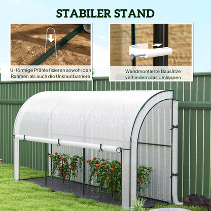 Greenhouse with Roll Door, Winterproof Steel Frame Greenhouse for Balcony, Garden, Tomato House with UV Protection 300x80x157cm Tomato Greenhouse for Vegetables Flowers Plants White