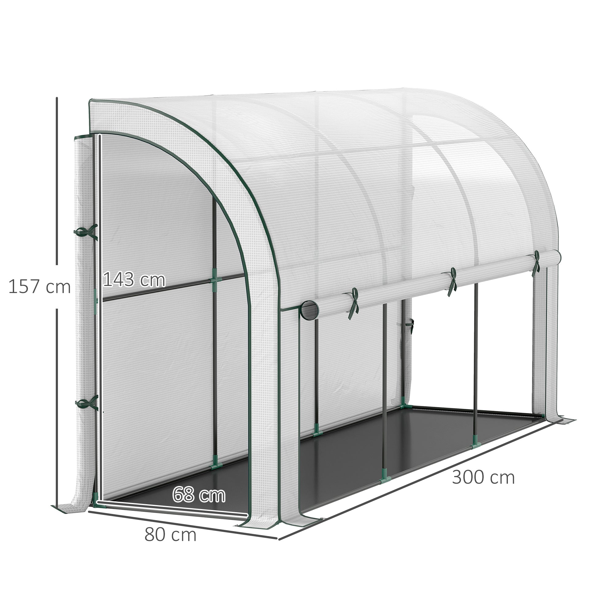 Greenhouse with Roll Door, Winterproof Steel Frame Greenhouse for Balcony, Garden, Tomato House with UV Protection 300x80x157cm Tomato Greenhouse for Vegetables Flowers Plants White