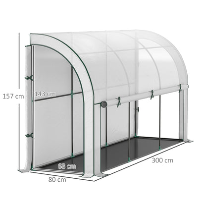 Greenhouse with Roll Door, Winterproof Steel Frame Greenhouse for Balcony, Garden, Tomato House with UV Protection 300x80x157cm Tomato Greenhouse for Vegetables Flowers Plants White
