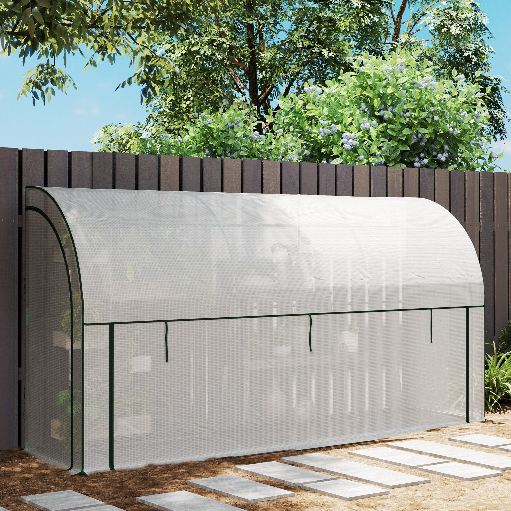 Greenhouse with Roll Door, Winterproof Steel Frame Greenhouse for Balcony, Garden, Tomato House with UV Protection 300x80x157cm Tomato Greenhouse for Vegetables Flowers Plants White