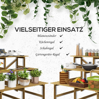 3-Tier Plant Stand, Foldable 78 cm High Flower Stand for Indoor Outdoor, Wooden Plant Shelf, Flower Stand with Trays, Flower Staircase for Living Room, Garden Balcony, Natural Wood