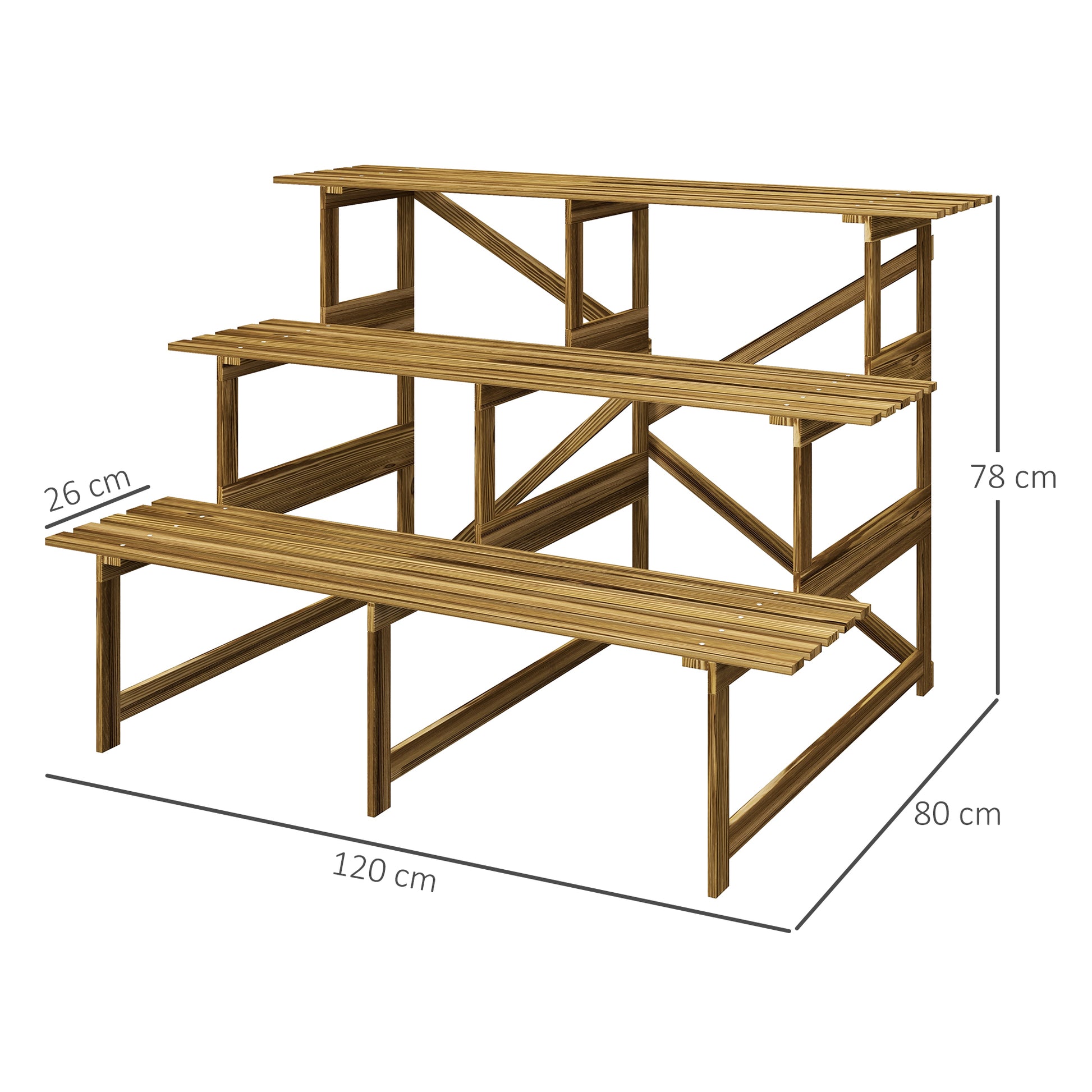 3-Tier Plant Stand, Foldable 78 cm High Flower Stand for Indoor Outdoor, Wooden Plant Shelf, Flower Stand with Trays, Flower Staircase for Living Room, Garden Balcony, Natural Wood