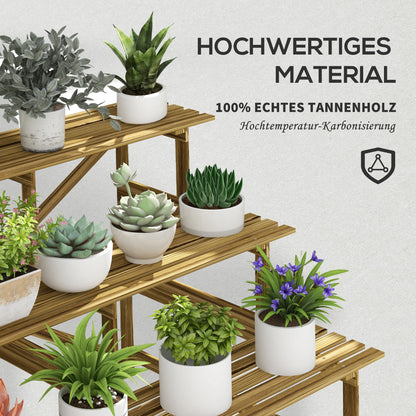 3-Tier Plant Stand, Foldable 78 cm High Flower Stand for Indoor Outdoor, Wooden Plant Shelf, Flower Stand with Trays, Flower Staircase for Living Room, Garden Balcony, Natural Wood