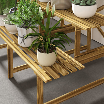 3-Tier Plant Stand, Foldable 78 cm High Flower Stand for Indoor Outdoor, Wooden Plant Shelf, Flower Stand with Trays, Flower Staircase for Living Room, Garden Balcony, Natural Wood