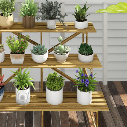 3-Tier Plant Stand, Foldable 78 cm High Flower Stand for Indoor Outdoor, Wooden Plant Shelf, Flower Stand with Trays, Flower Staircase for Living Room, Garden Balcony, Natural Wood