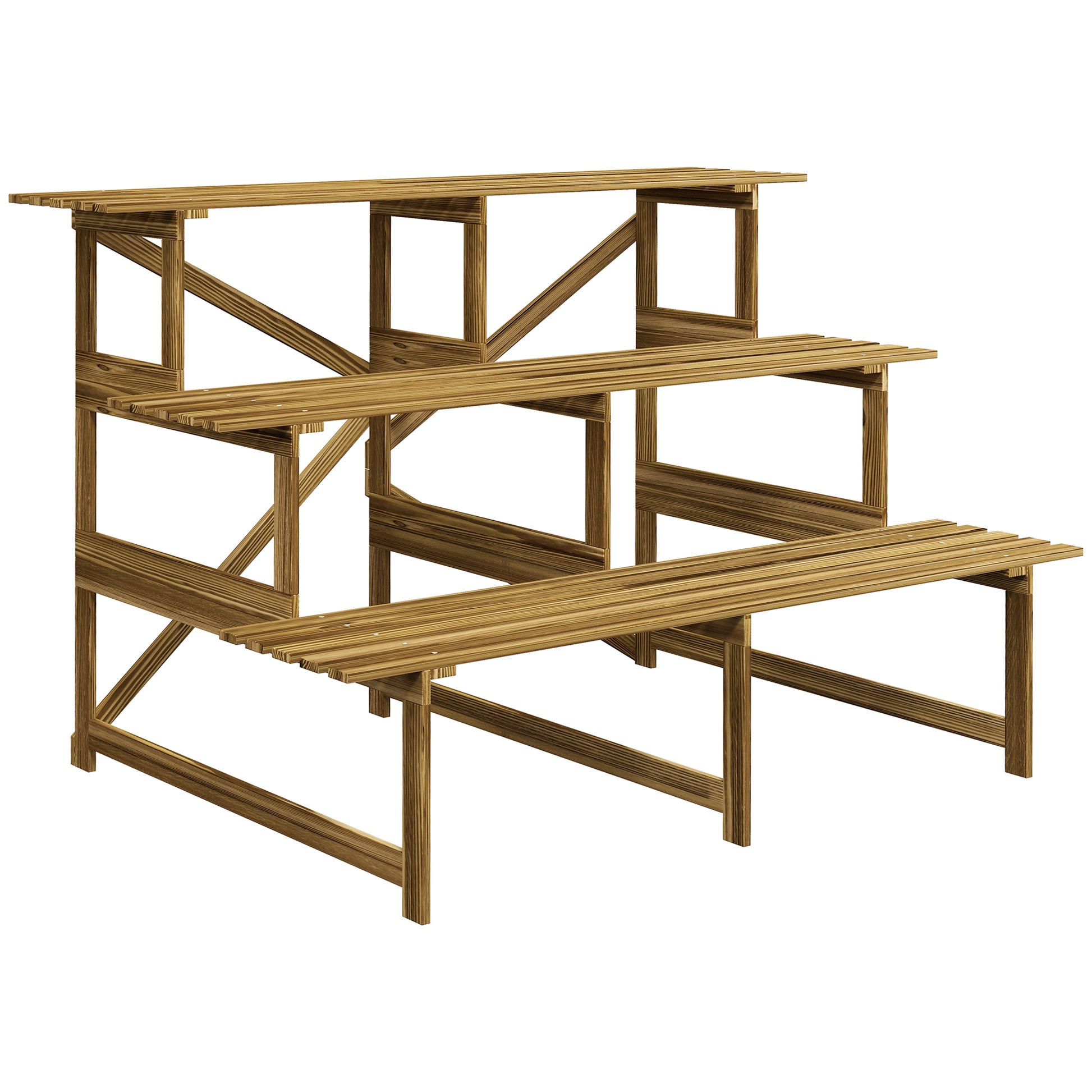 3-Tier Plant Stand, Foldable 78 cm High Flower Stand for Indoor Outdoor, Wooden Plant Shelf, Flower Stand with Trays, Flower Staircase for Living Room, Garden Balcony, Natural Wood